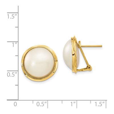 14K Yellow Gold Button Freshwater Cultured Pearl Mabe Omega Back Stud Earrings – view 4