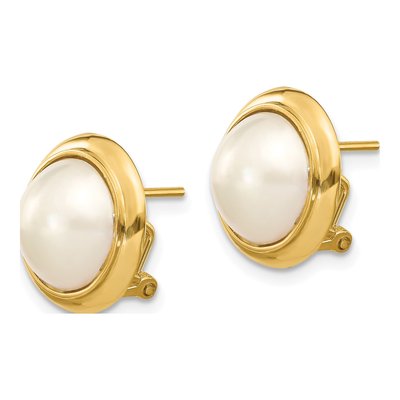 14K Yellow Gold Button Freshwater Cultured Pearl Mabe Omega Back Stud Earrings – view 2