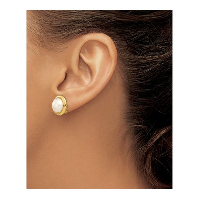 14K Yellow Gold Button Freshwater Cultured Pearl Mabe Omega Back Stud Earrings – view 3