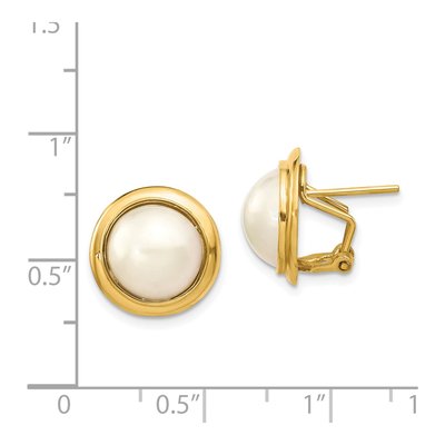 14K Yellow Gold Button Freshwater Cultured Pearl Mabe Omega Back Stud Earrings – view 4