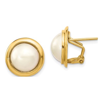 14K Yellow Gold Button Freshwater Cultured Pearl Mabe Omega Back Stud Earrings