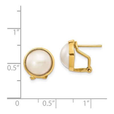 14K Yellow Gold Button Freshwater Cultured Pearl Omega Back Stud Earrings – view 4