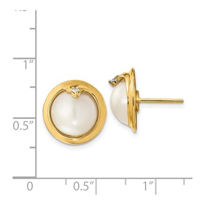 14K Yellow Gold Freshwater Cultured Pearl & Diamond Mabe Stud Earrings – view 4
