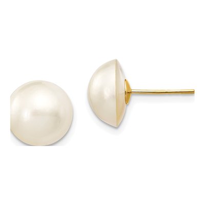 14K Yellow Gold Button Freshwater Cultured Pearl Mabe Stud Earrings