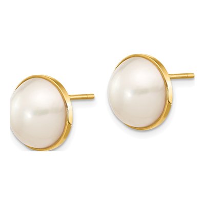 14K Yellow Gold Button Freshwater Cultured Pearl Mabe Stud Earrings – view 2