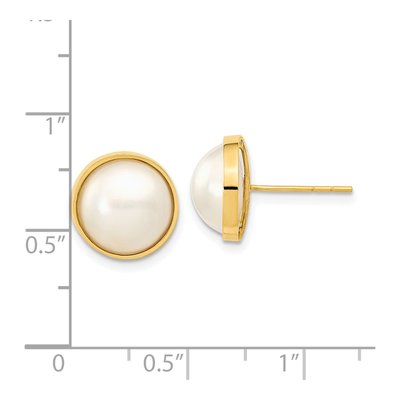 14K Yellow Gold Button Freshwater Cultured Pearl Mabe Stud Earrings – view 4