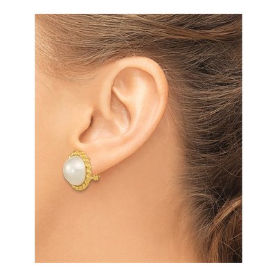 14K Yellow Gold Cultured Pearl Mabe Button Stud Earrings – view 3