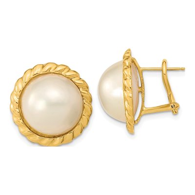 14K Yellow Gold Cultured Pearl Mabe Button Stud Earrings