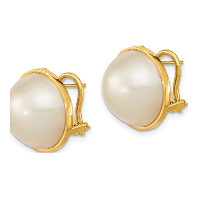 14K Yellow Gold Button Cultured Pearl Mabe Omega Back Stud Earrings – view 2
