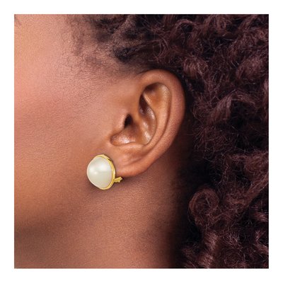 14K Yellow Gold Button Cultured Pearl Mabe Omega Back Stud Earrings – view 3