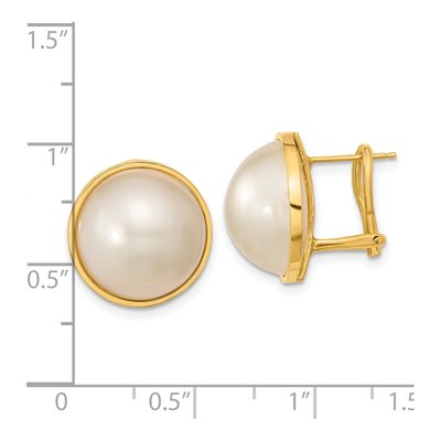 14K Yellow Gold Button Cultured Pearl Mabe Omega Back Stud Earrings – view 4