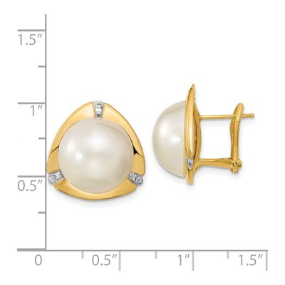 14K Yellow Gold 1/20 ct tw Button Cultured Pearl & Diamond Mabe Omega Back Stud Earrings – view 4