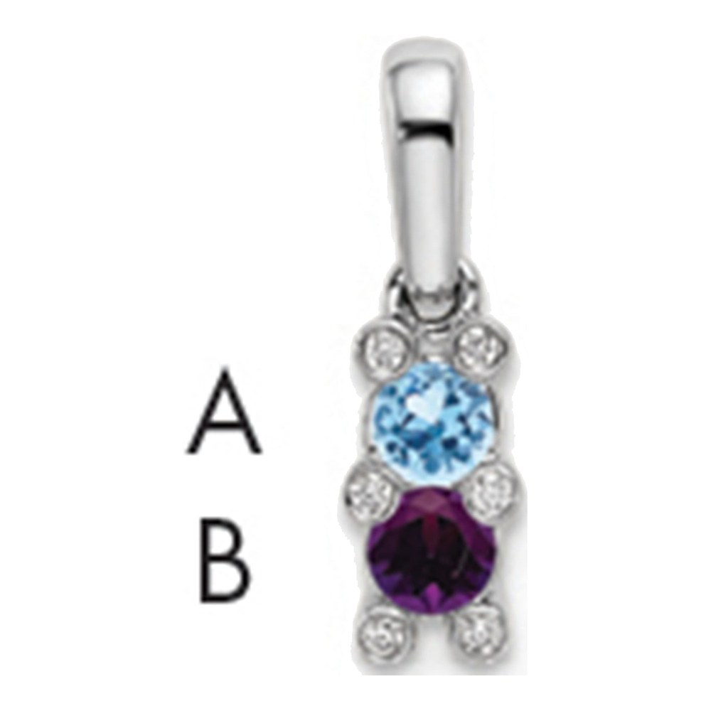 14K White Gold Rhodium-Plated Family Jewelry Synthetic Stone & Diamond Set Pendant