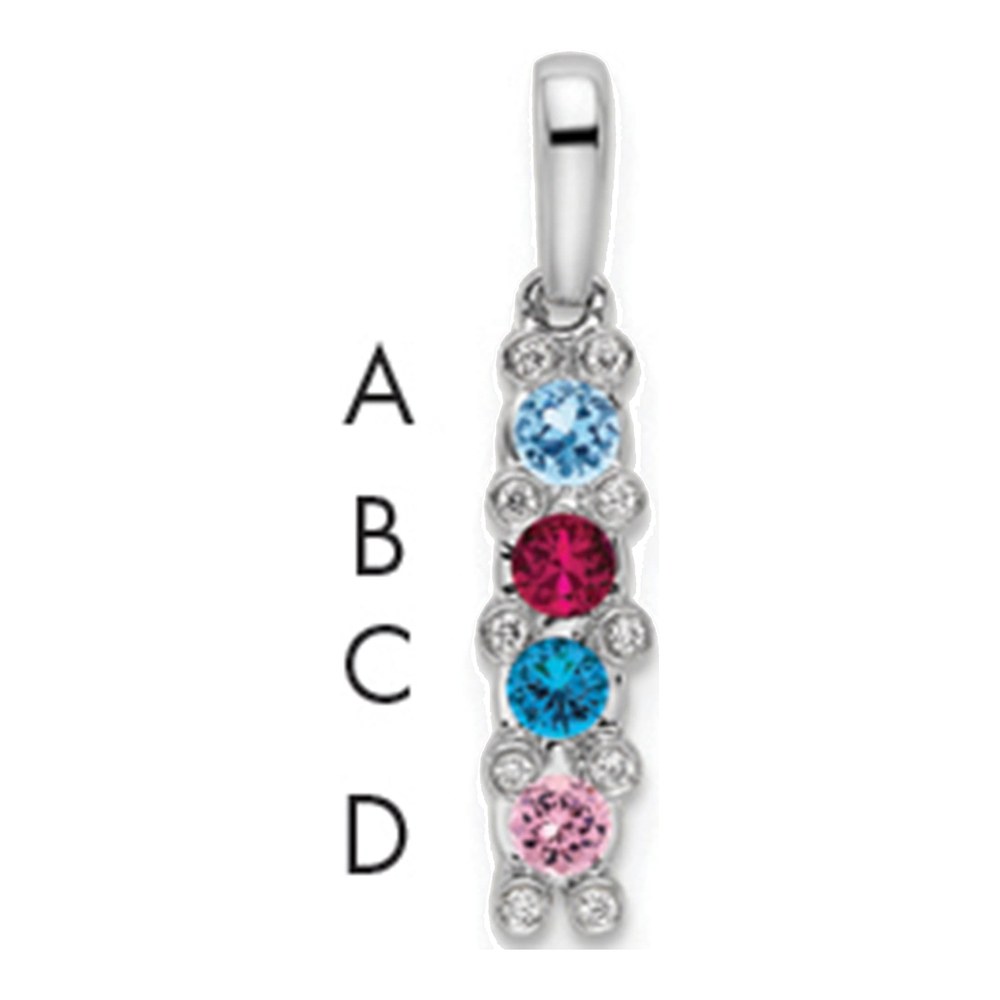 14K White Gold Rhodium-Plated Family Jewelry Synthetic Stone & Diamond Set Pendant