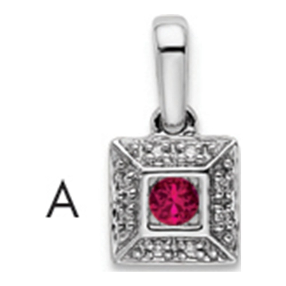 14K White Gold Rhodium-Plated Family Jewelry Genuine Stone & Diamond Set Pendant