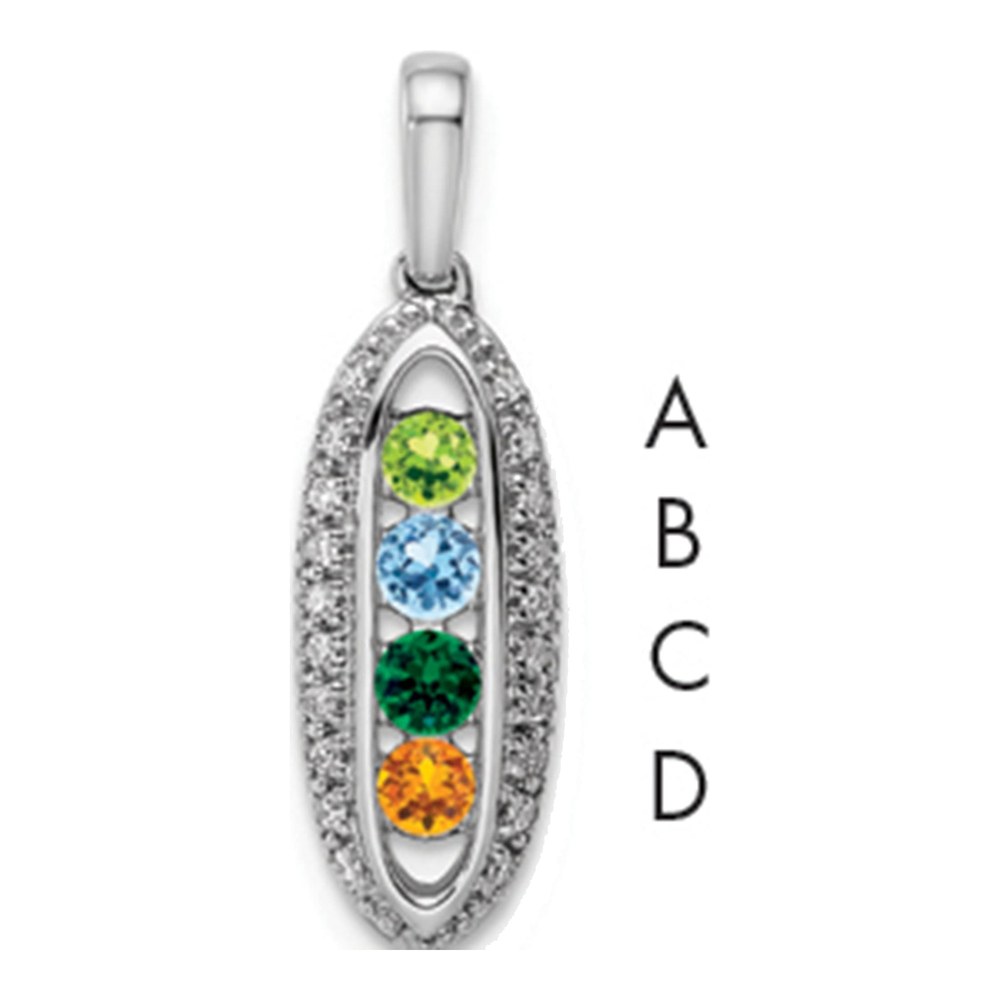 14K White Gold Rhodium-Plated Family Jewelry Synthetic Stone & Diamond Set Pendant