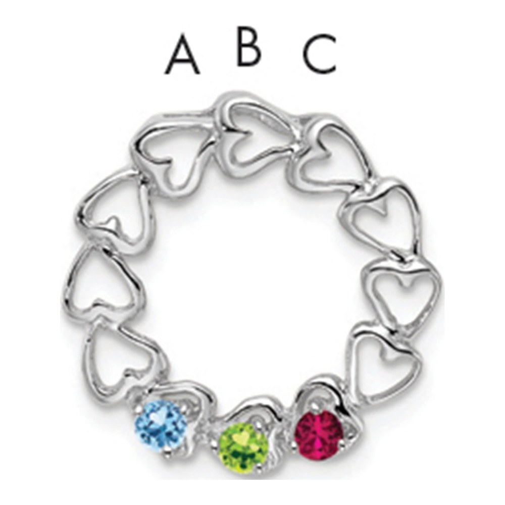 14K White Gold Rhodium-Plated 3 Genuine Stone Family Pendant