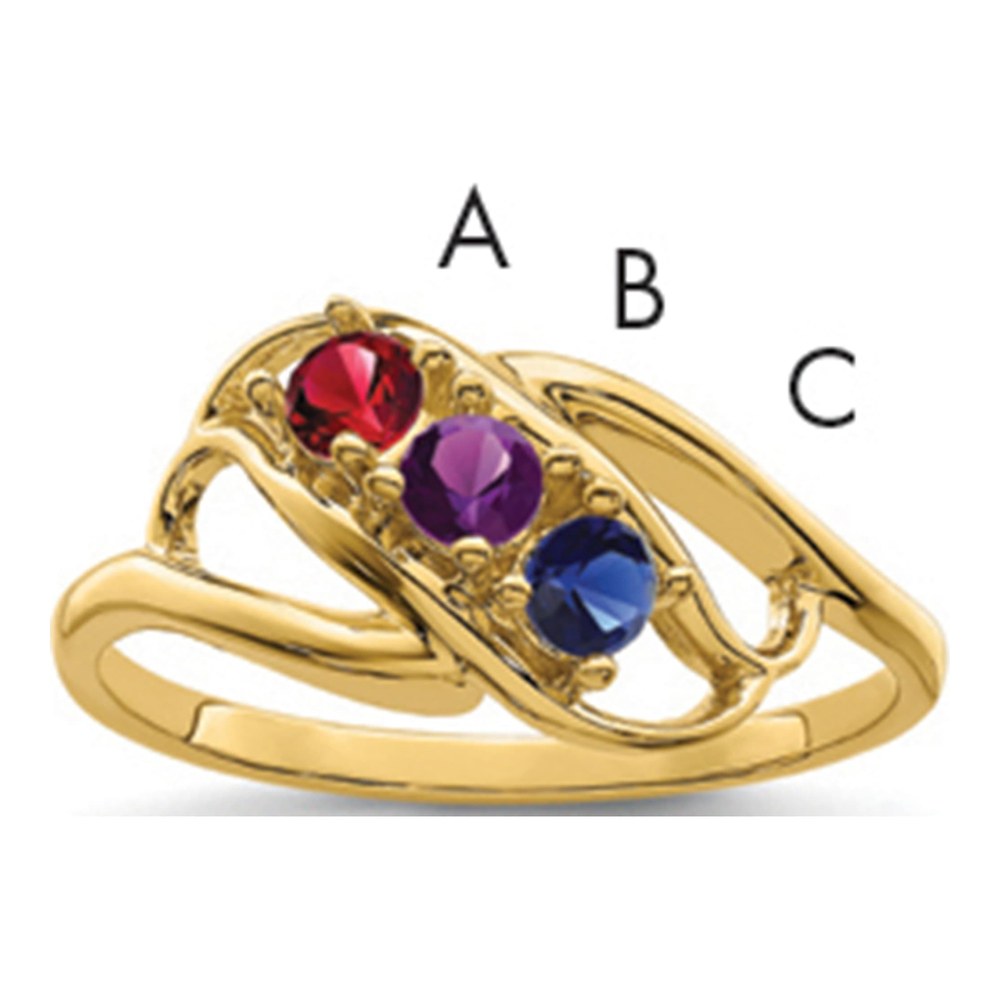 14K Yellow Gold 3-Stone Mother's Ring Mounting