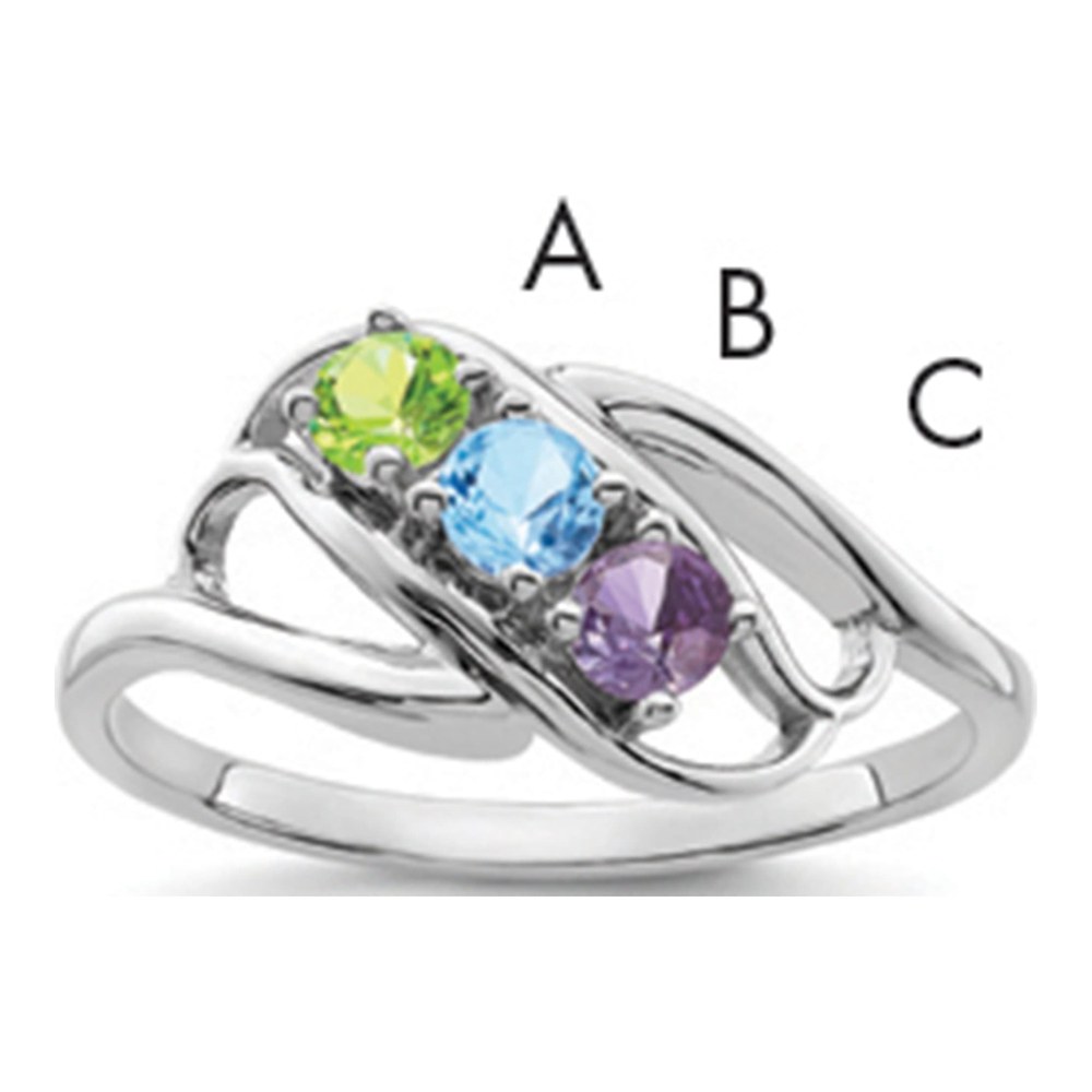 Sterling Silver Rhodium-Plated Synthetic 3 Stone Mother's Ring