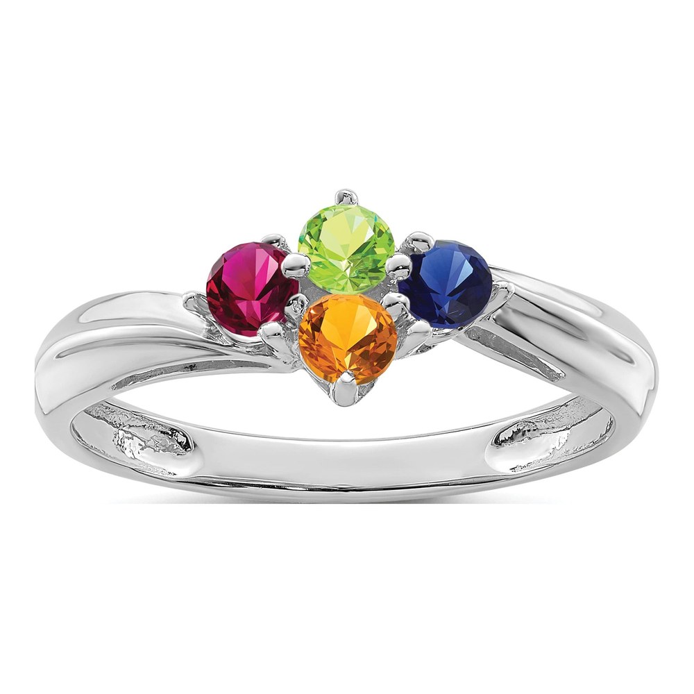 14K White Gold Family Ring with Simulated Stones