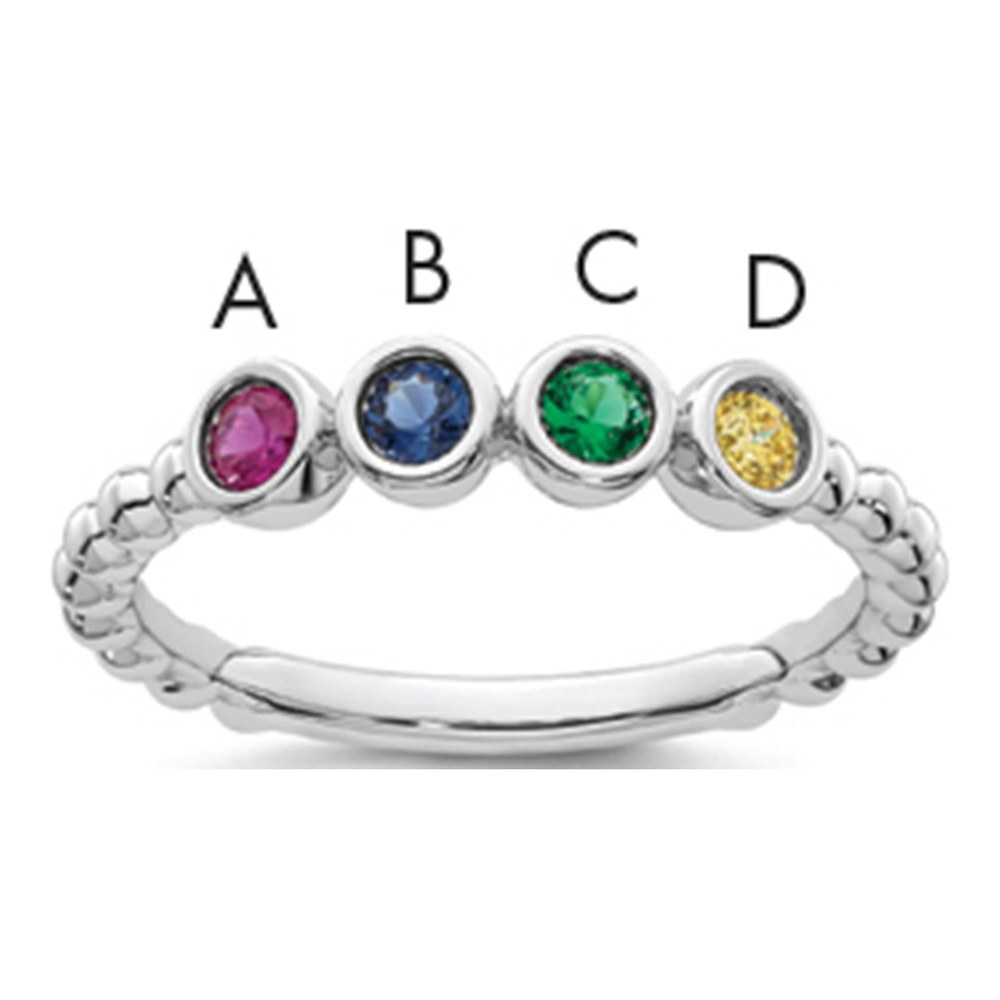 14K White Gold Rhodium-Plated 4 Synthetic Birthstone Mother's Ring