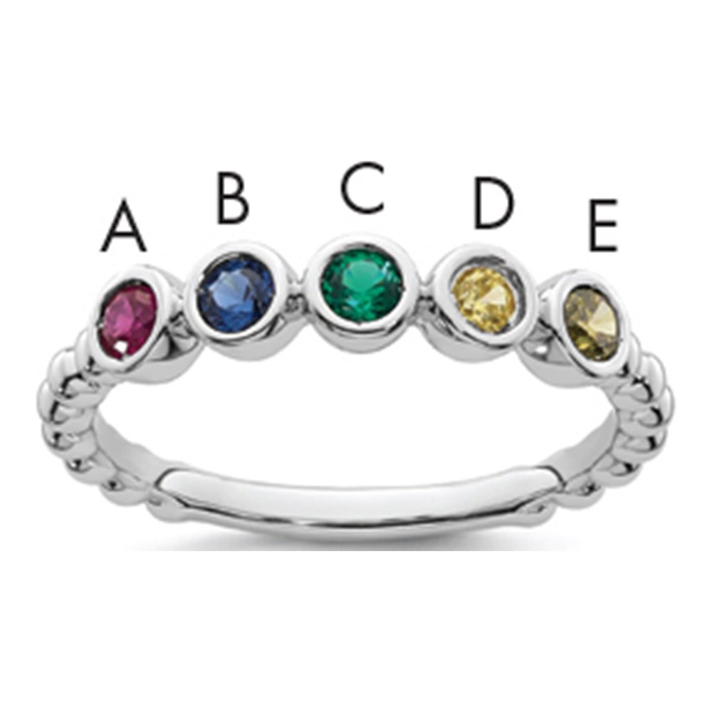 14K White Gold Rhodium-Plated 5 Genuine Birthstone Mother's Ring