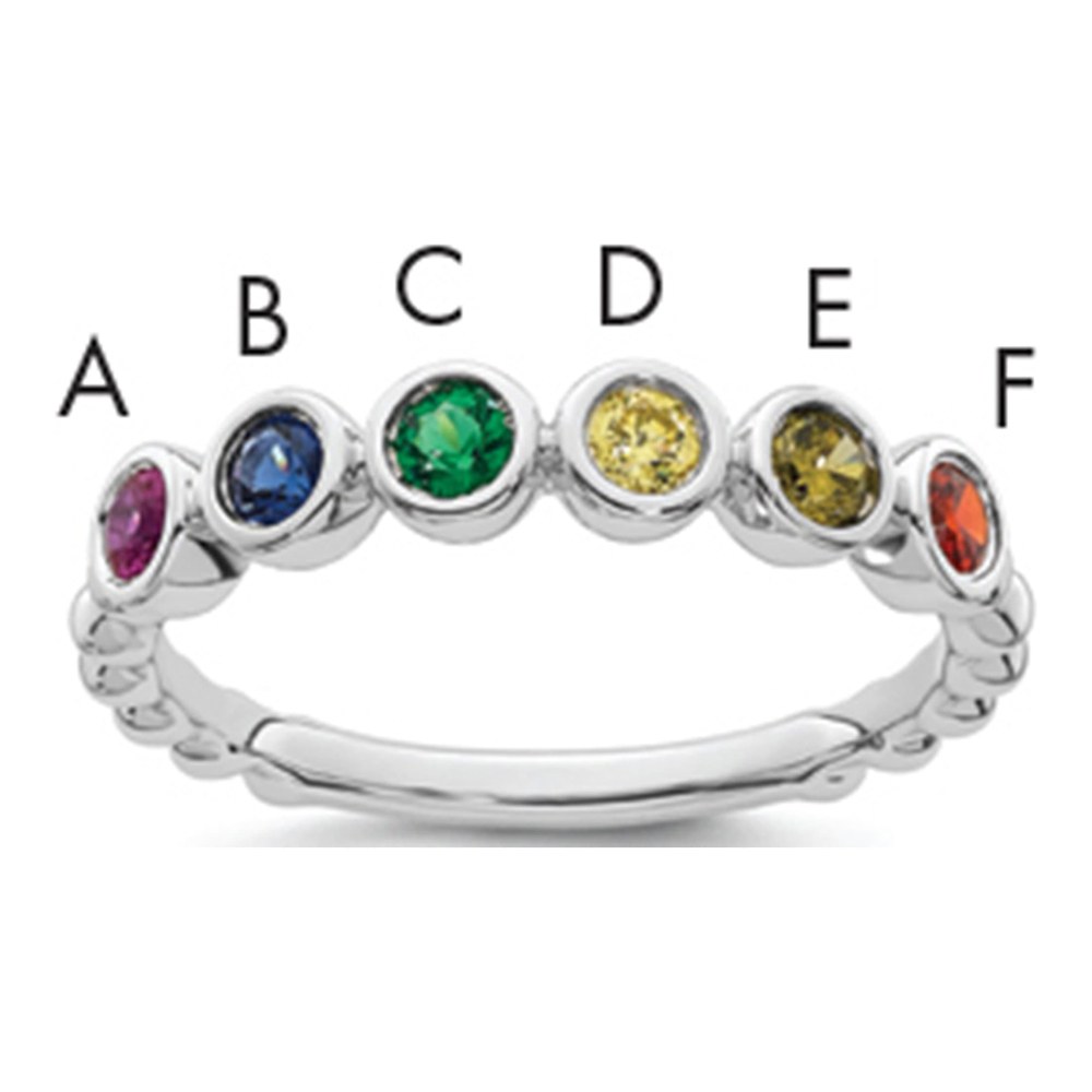 14K White Gold Rhodium-Plated 6 Birthstone Mother's Ring Mounting