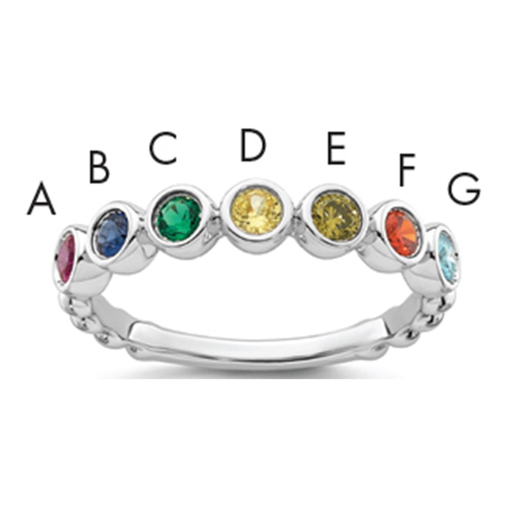 14K White Gold Rhodium-Plated 7 Genuine Birthstone Mother's Ring