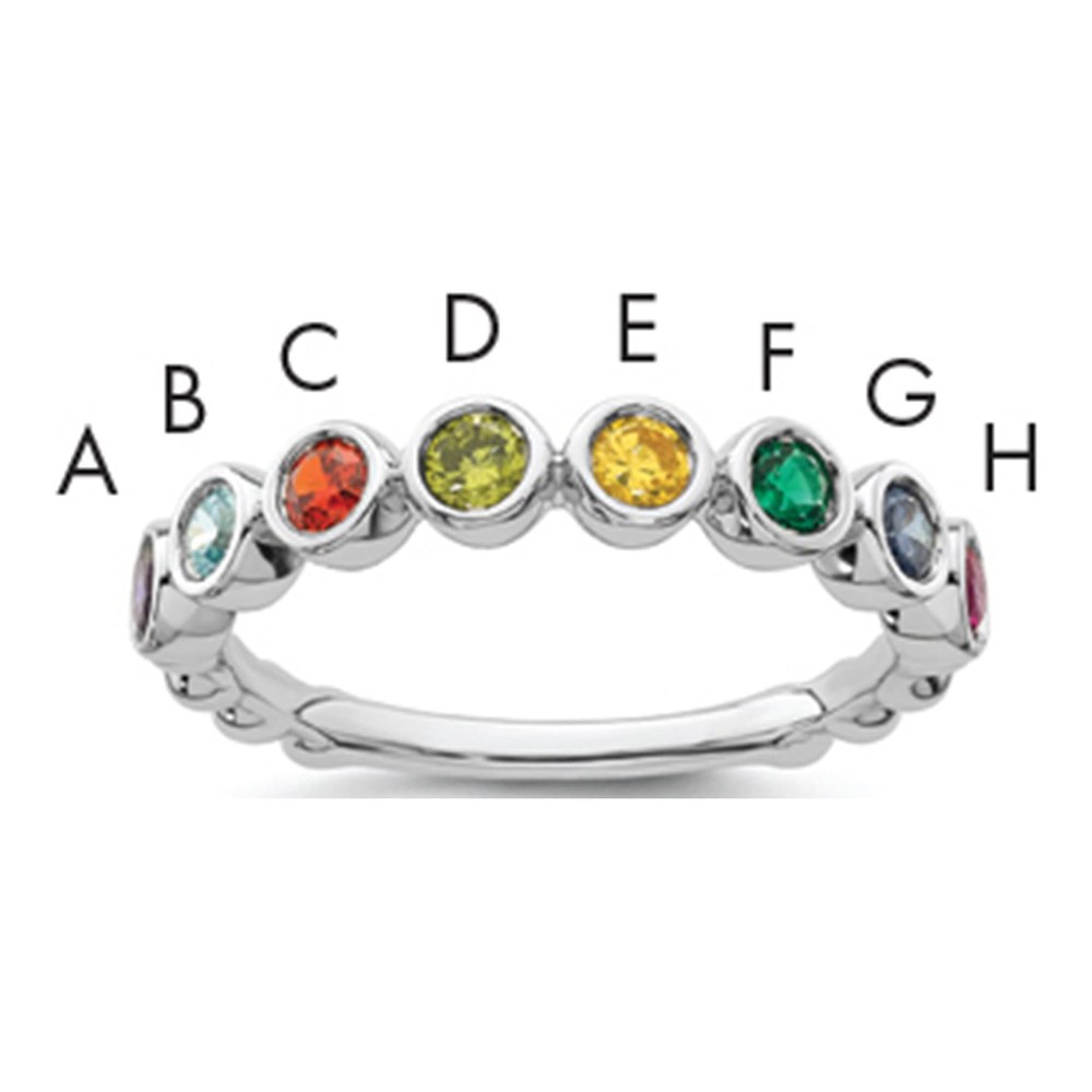 14K White Gold Rhodium-Plated 8 Birthstone Mother's Ring