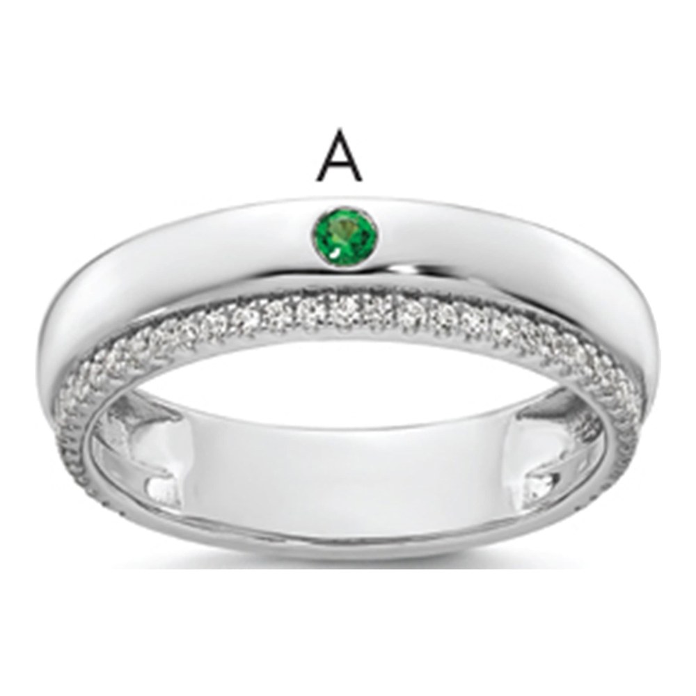 14K White Gold Rhodium-Plated 1 Genuine Birthstone And Diamond Mother's Ring