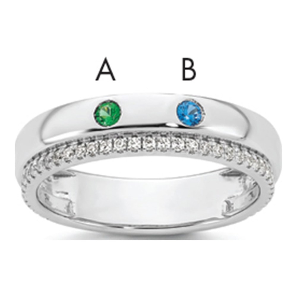 14K White Gold Rhodium-Plated 2 Genuine Birthstone And Diamond Mother's Ring