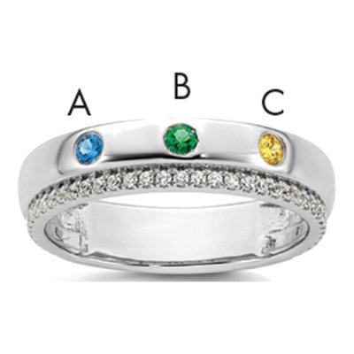 14K White Gold 3-Stone Mother's Ring Semi-Mount