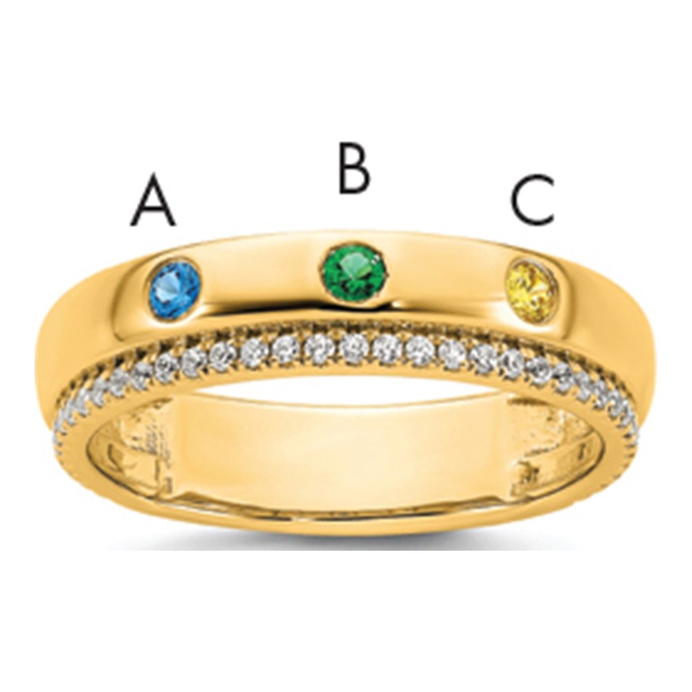 14K 3 Synthetic Birthstone And Diamond Mother's Ring
