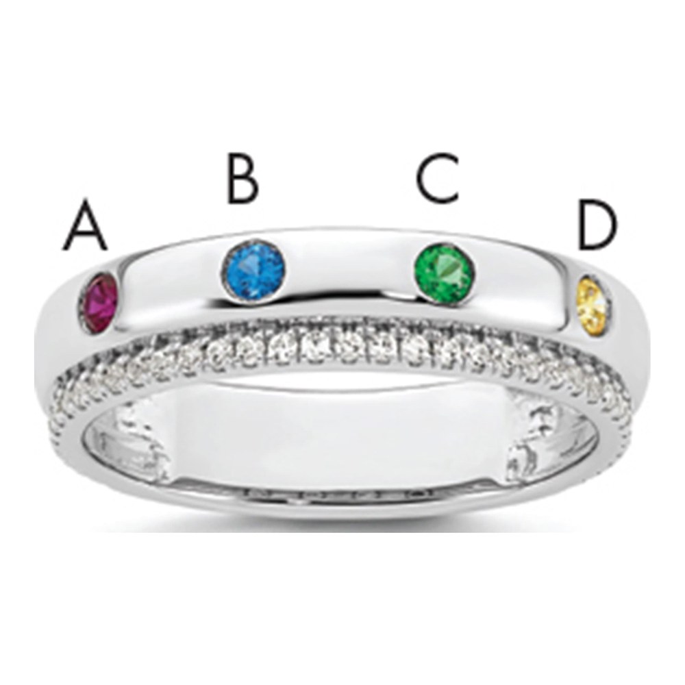 14K White Gold Rhodium-Plated 4 Synthetic Birthstone And Diamond Mother's Ring