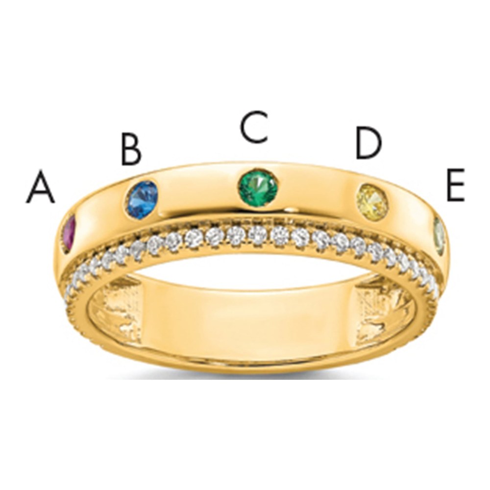 14K 5 Synthetic Birthstone And Diamond Mother's Ring