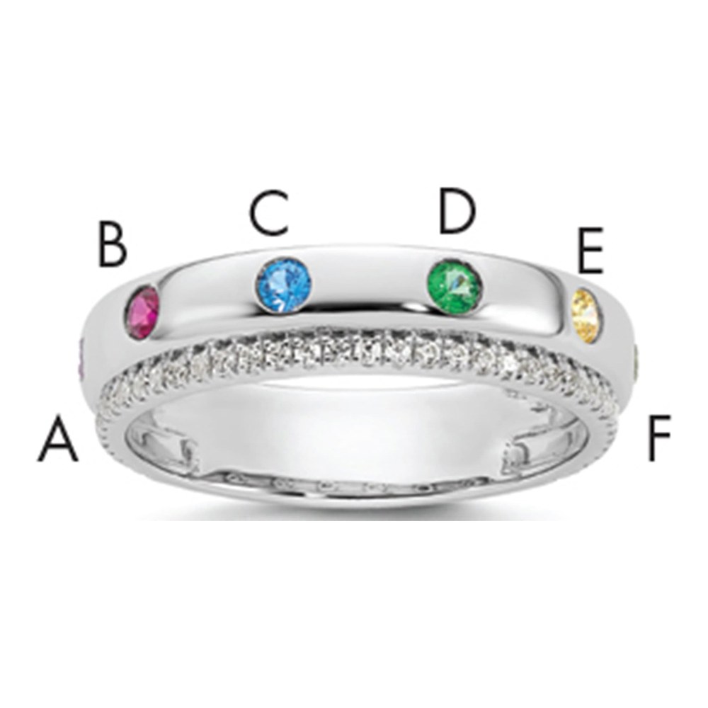 14K White Gold Rhodium-Plated 6 Synthetic Birthstone And Diamond Mother's Ring