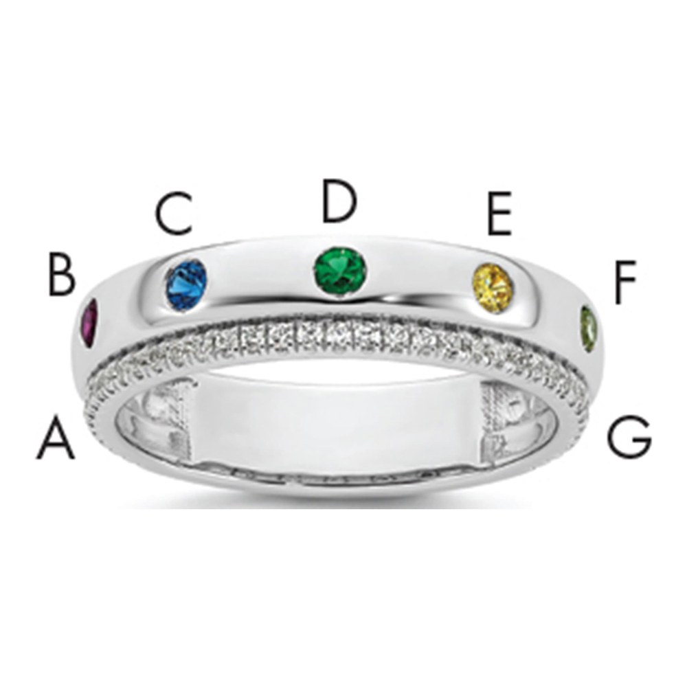 14K Wg 7 Genuine Birthstone And Diamond Mother's Ring