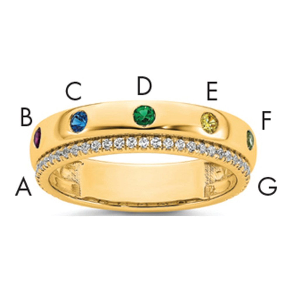 14K 7 Birthstone And Diamond Mother's Ring Semi-Mount