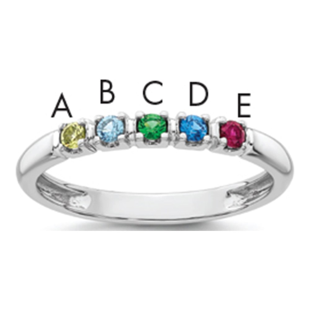 14K White Gold Rhodium-Plated Genuine 5 Birthstone Mother's Ring