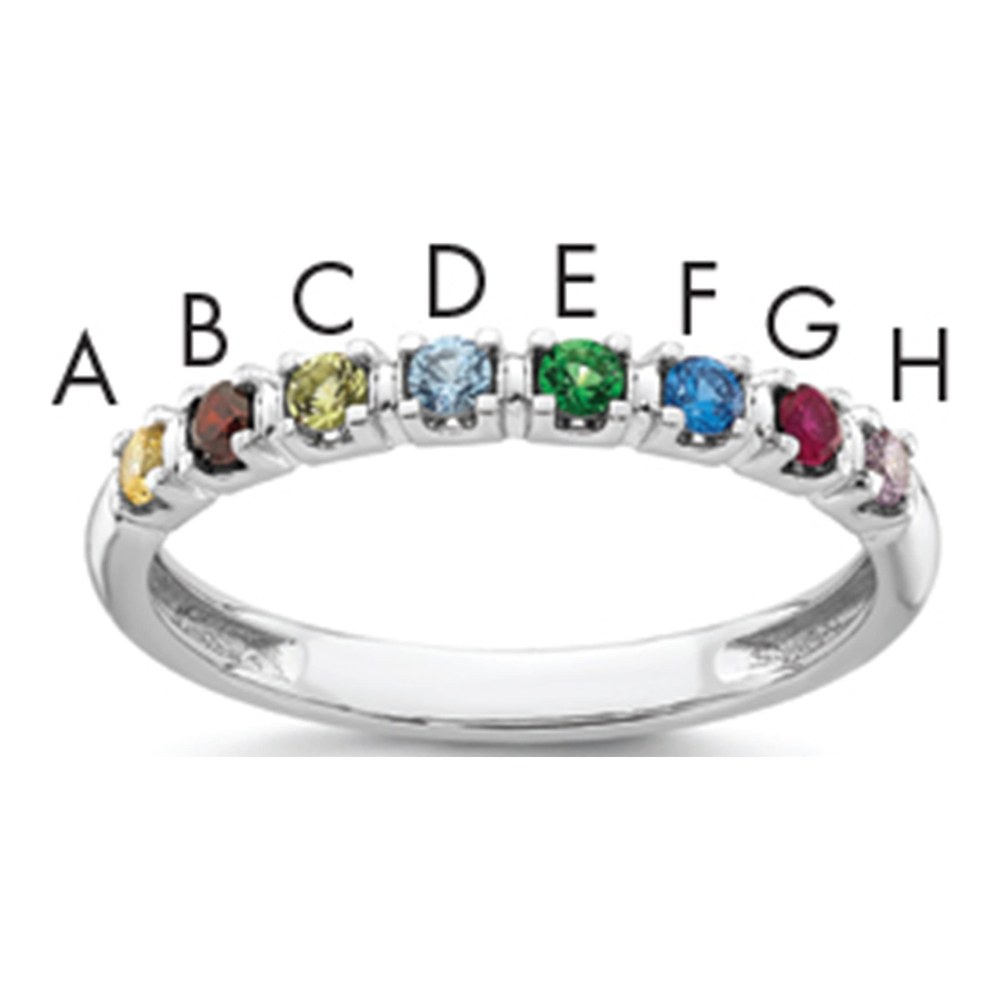 14K White Gold Rhodium-Plated Synthetic 8 Birthstone Mother's Ring