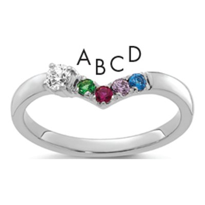 14K White Gold 1/10 ct tw 4-Stone Birthstone Diamond Mother's Ring