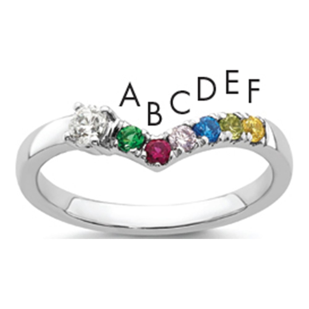 14K White Gold Rhodium-Plated 6 Synthetic Birthstone With Diamond Mother's Ring