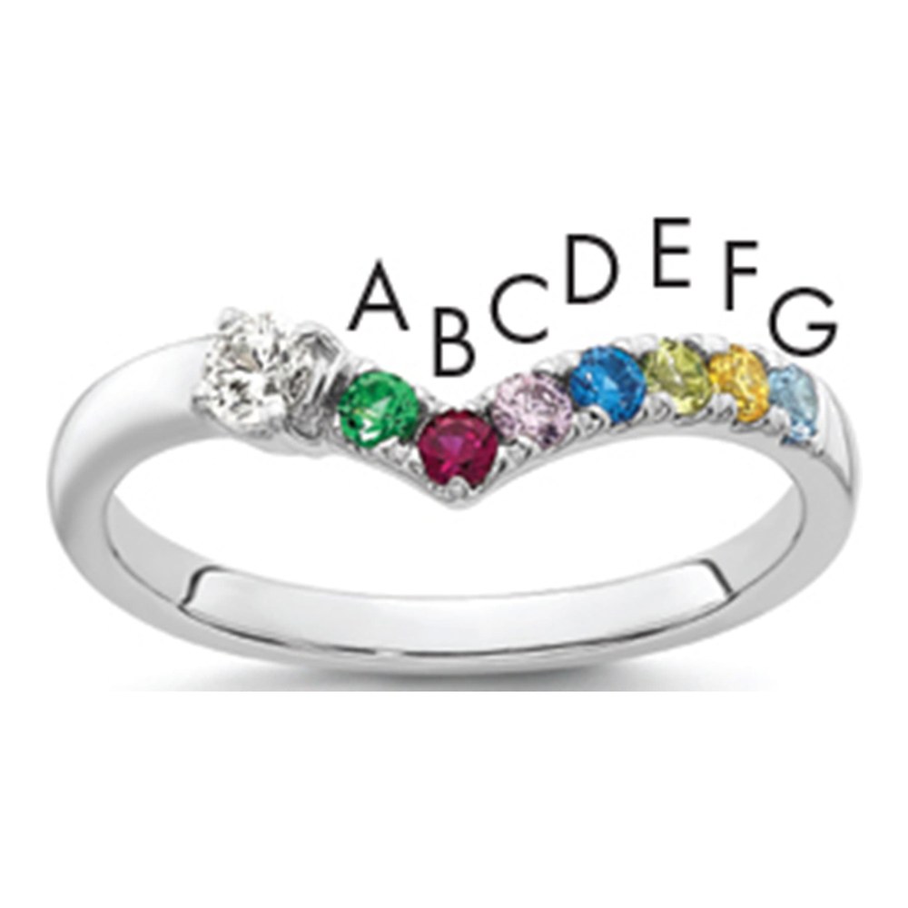 14K Wg 7 Birthstone With Diamond With Mother's Ring Mounting