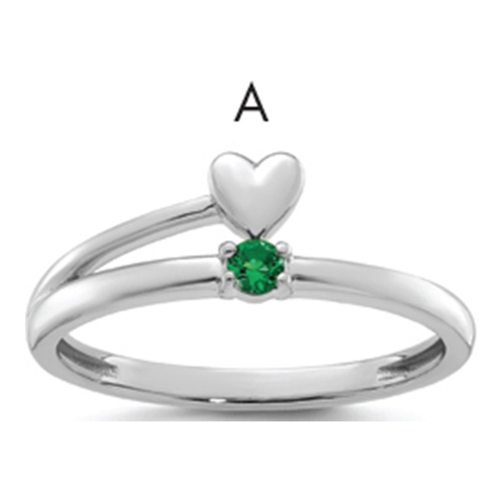 14K White Gold Rhodium-Plated Heart With 1 Genuine Birthstone Mother's Ring