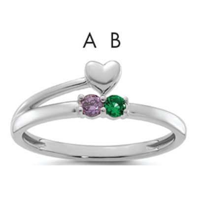 14K White Gold Heart Mother's Ring Mounting