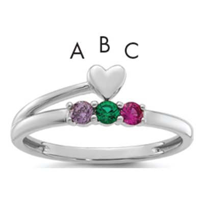 14K White Gold Heart Mother's Ring
