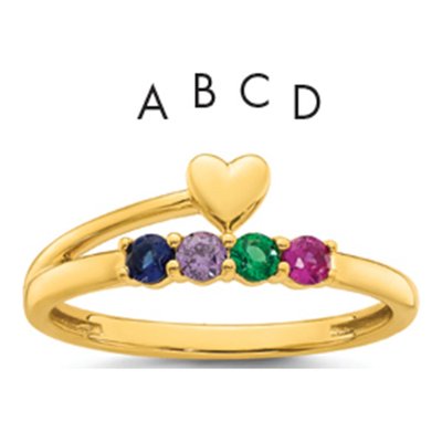 14K Yellow Gold Heart Mother's Ring
