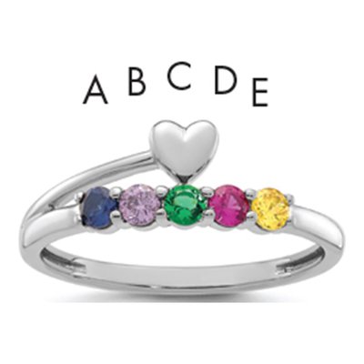 14K White Gold Heart 5-Stone Mother's Ring Mounting
