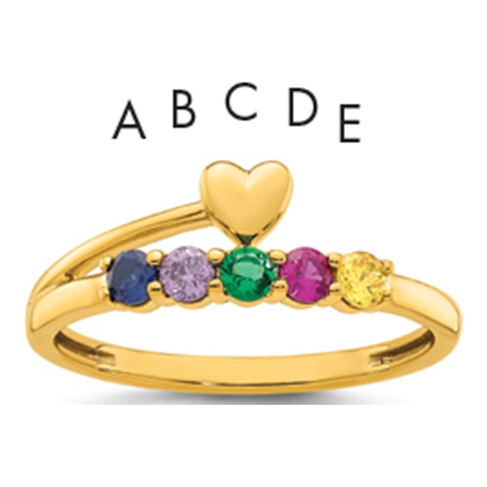 14K Heart With 5 Synthetic Birthstone Mother's Ring