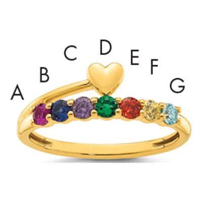 14K Yellow Gold Heart Mother's Ring